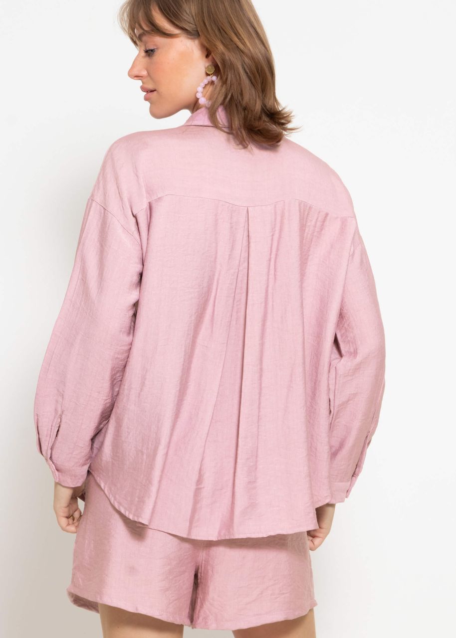 Oversized blouse with patch pockets - dusky pink
