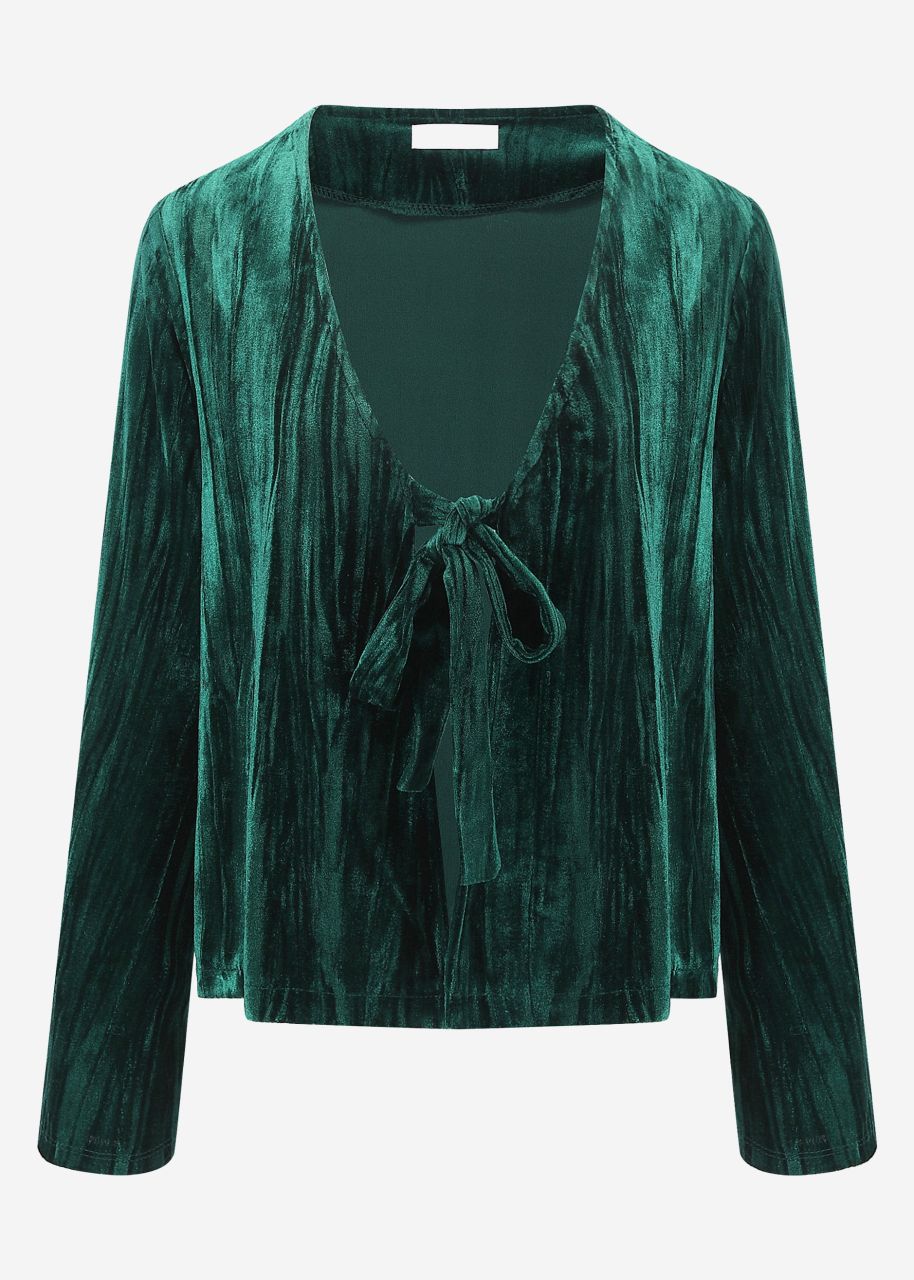 Velvet jacket with bow closure - emerald green