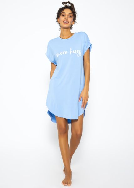 Long pyjama shirt with print - light blue