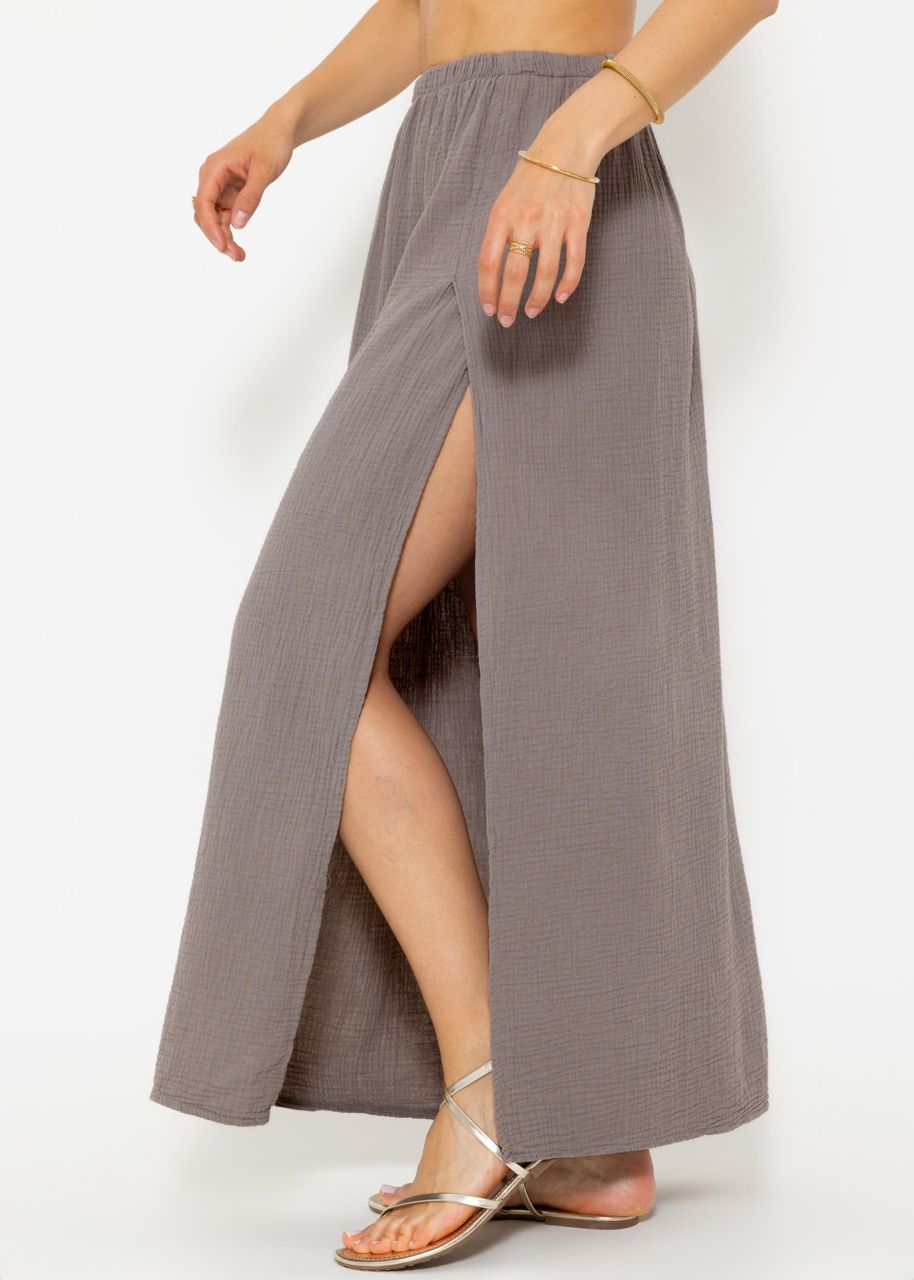 Long muslin skirt with high slit - taupe