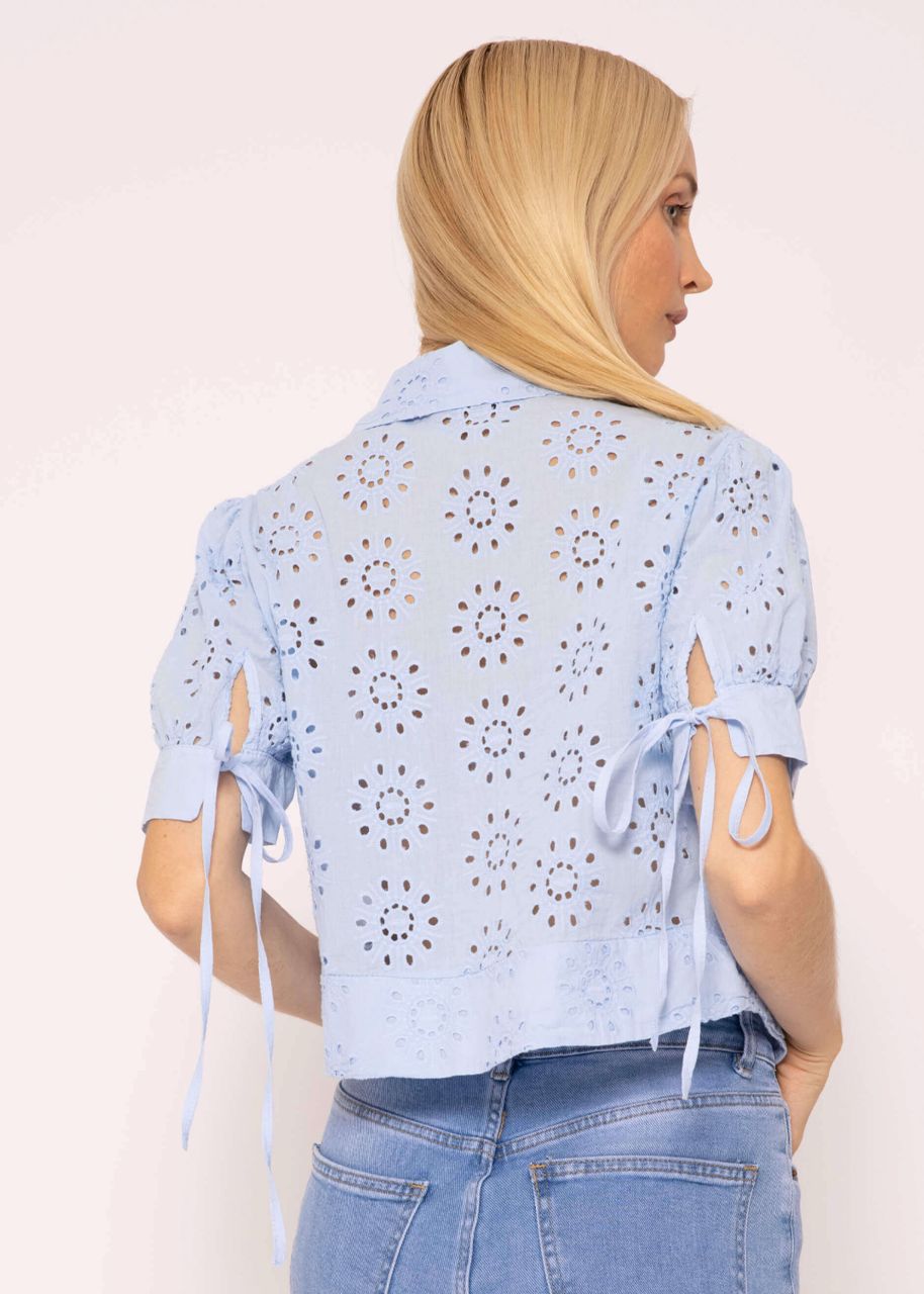 Short sleeve lace blouse, blue