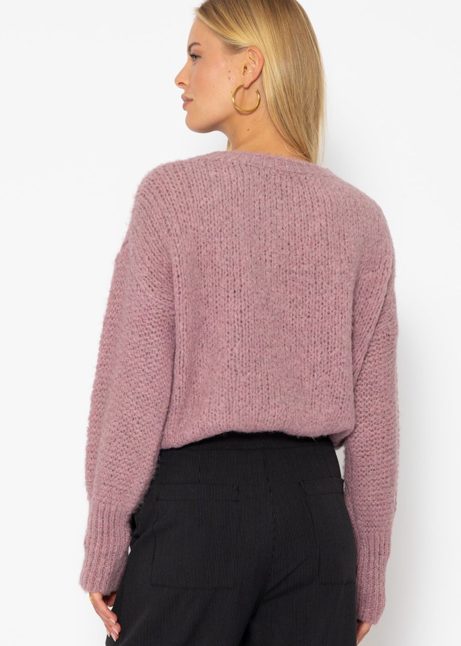 Oversized jumper with contrasting knitted pattern - dusky pink