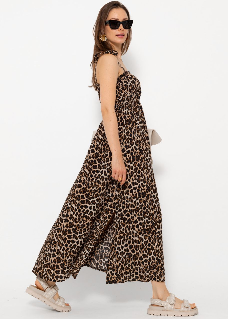 Maxi dress with leo print - brown