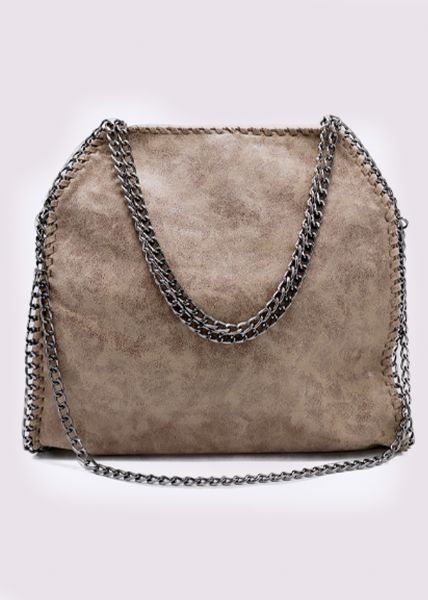 Shopper with chain handle, taupe