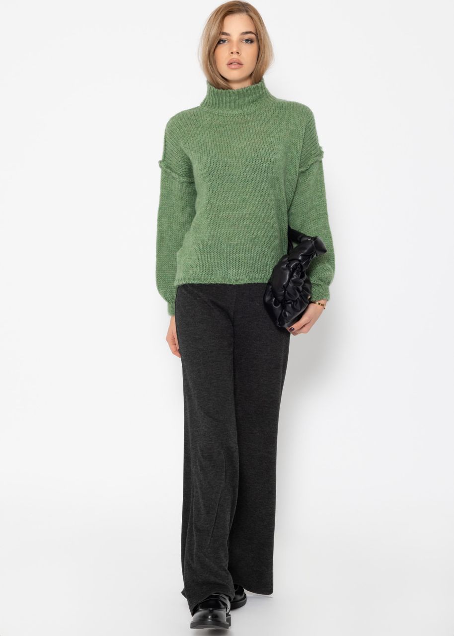 Turtleneck sweater with outer seams - sage green