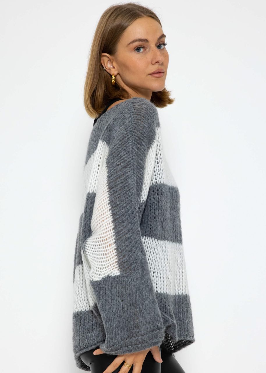 Loose knit oversize jumper - grey-white