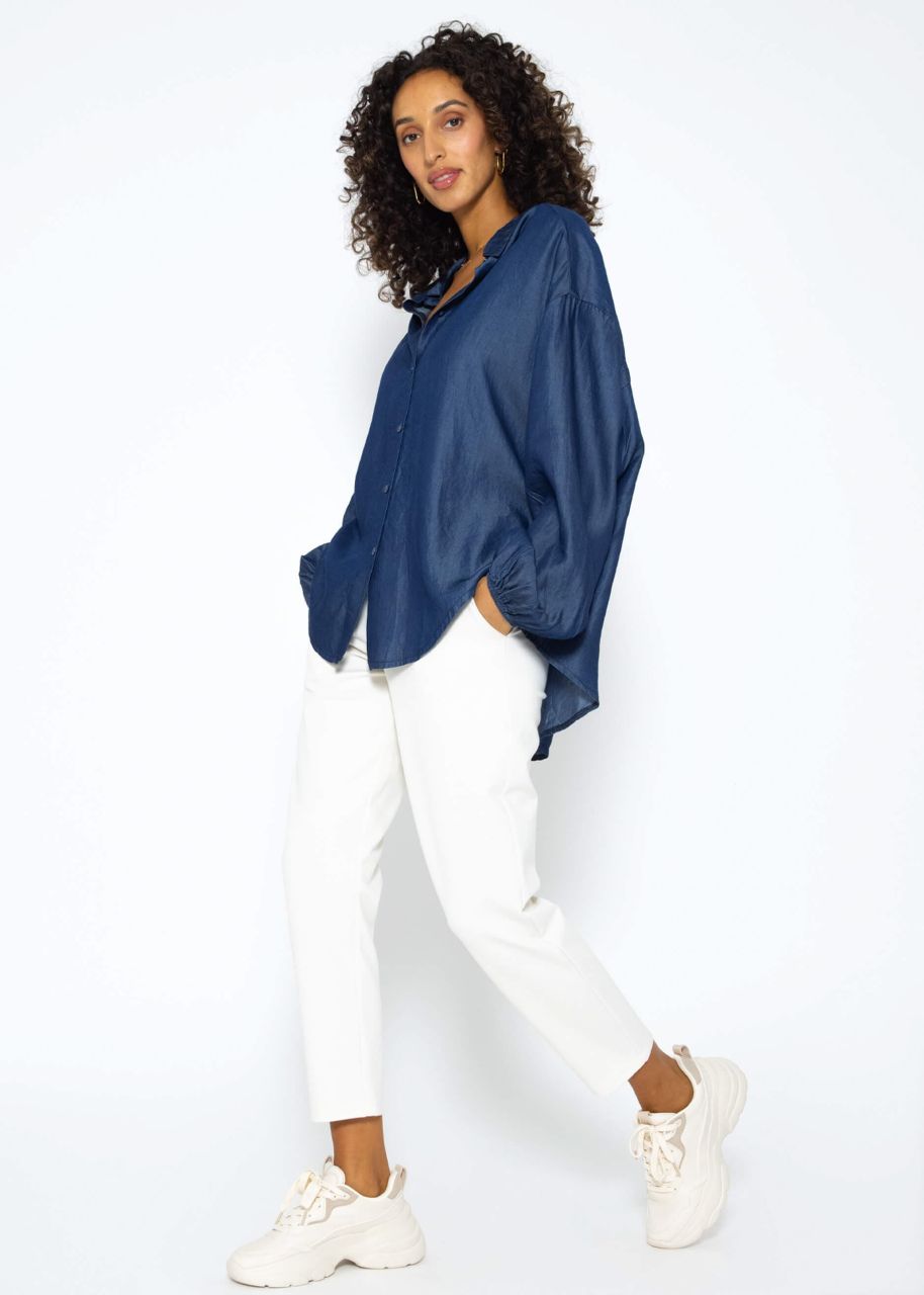 Denim-look Tencel oversized blouse - dark blue