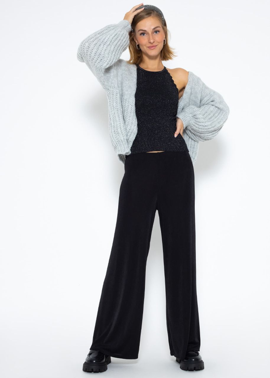 Flowing, shimmering wide-leg trousers - black