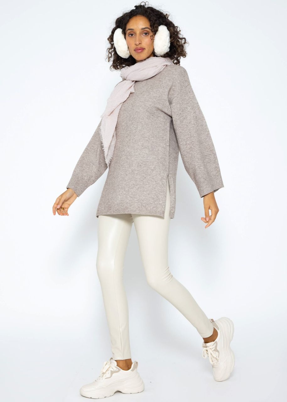 Oversized jumper with side slits - taupe