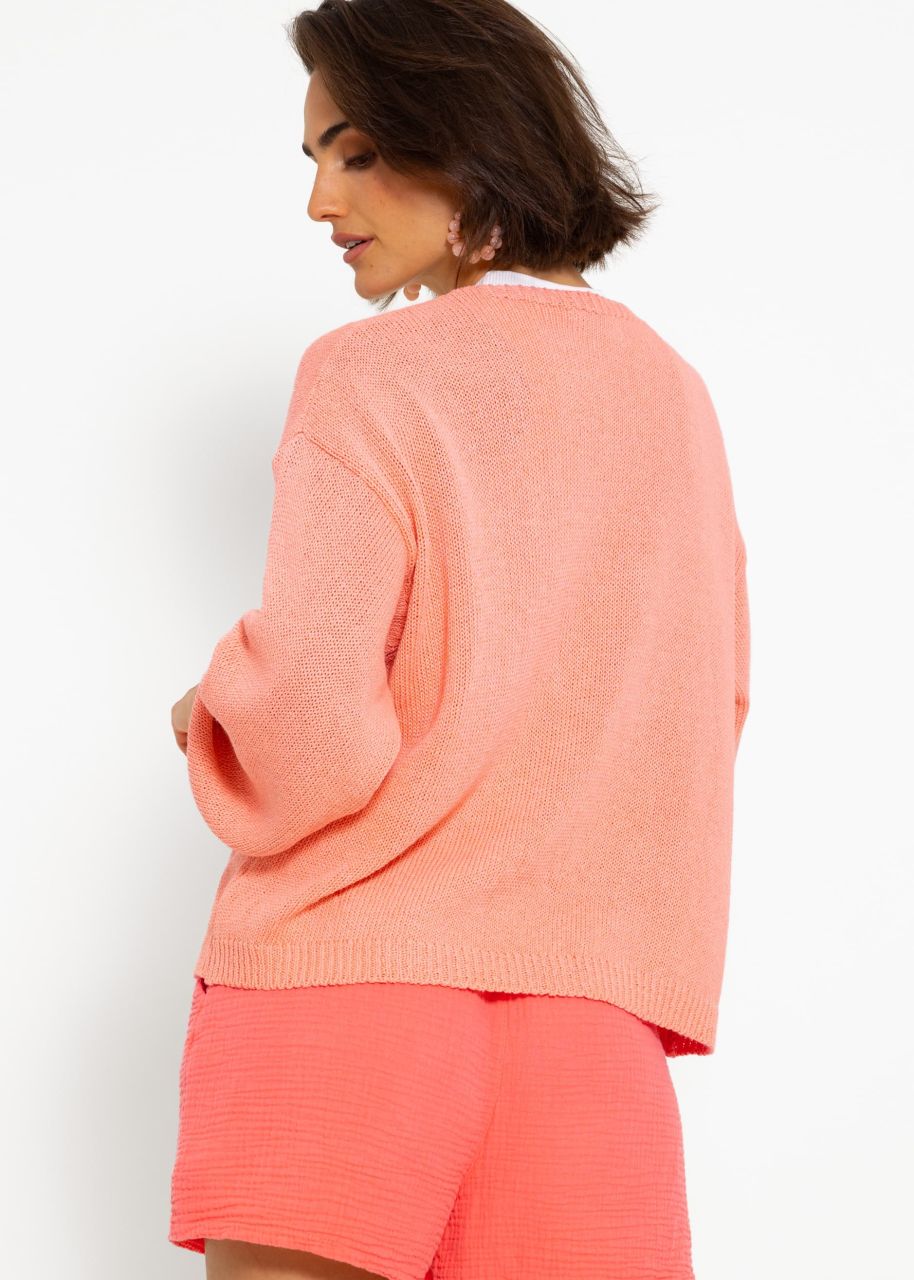 Cotton cardigan with wide sleeves - peach