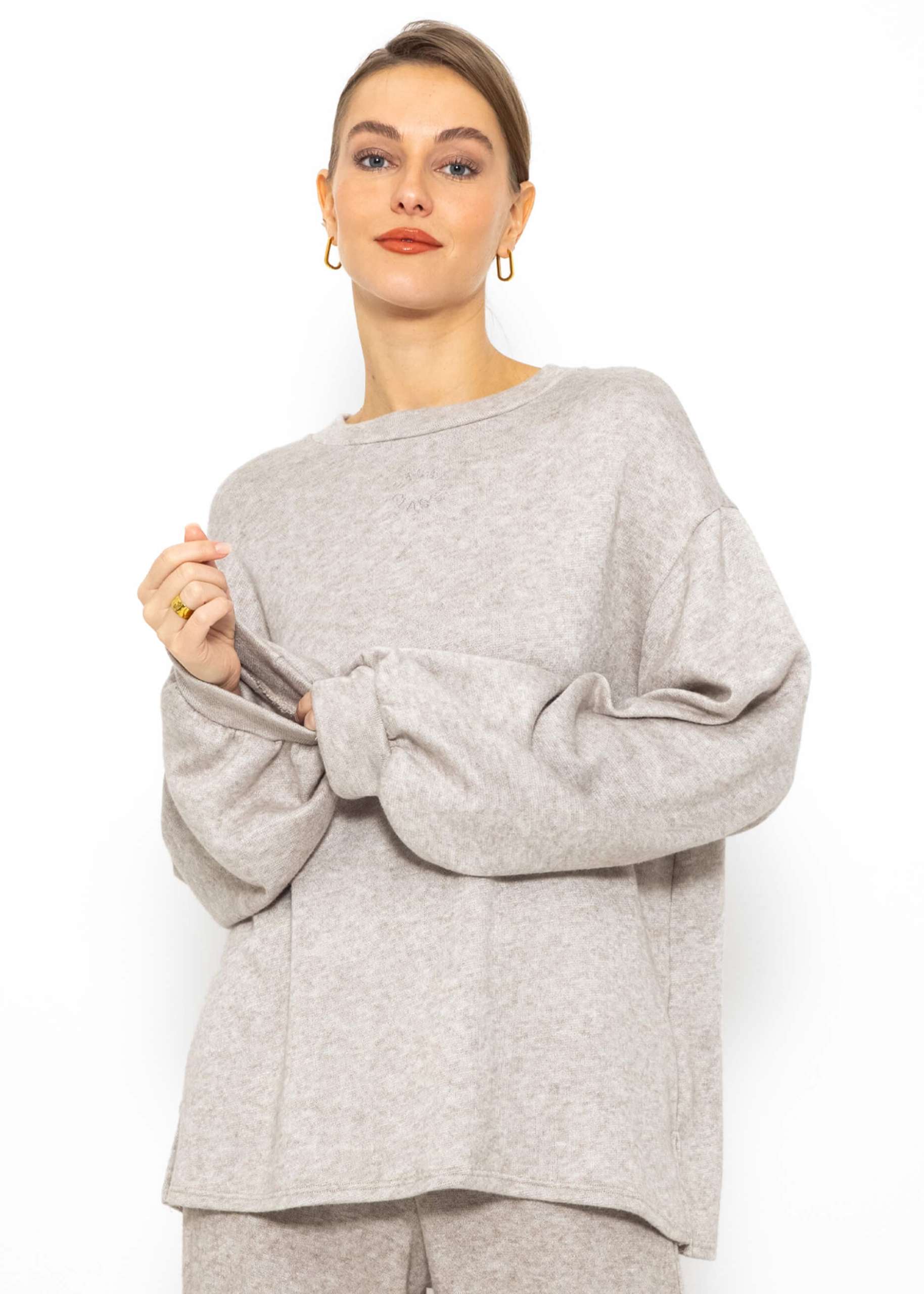 Oversized sweatshirt with embroidery - taupe