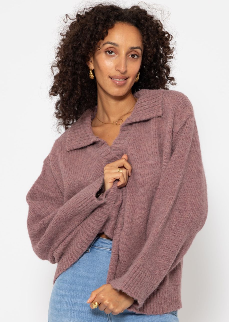 Oversized jumper with collar - mauve