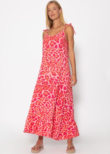 Muslin maxi dress with leo print - pink