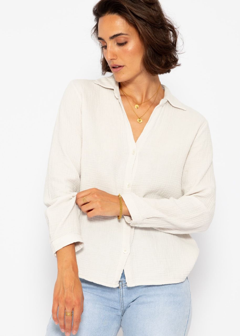 Muslin blouse with V-neck - light beige