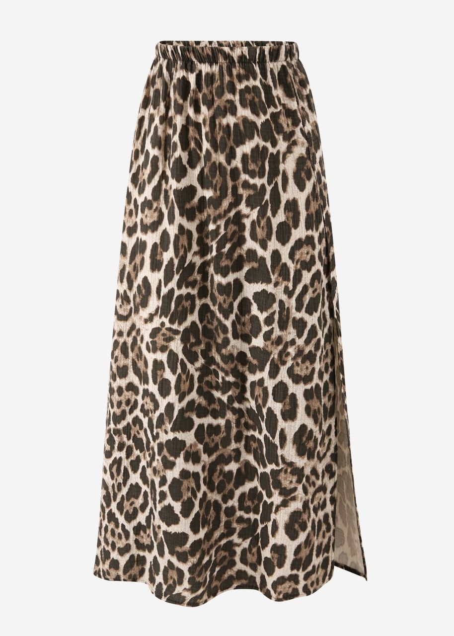 Long muslin skirt with leo print - brown