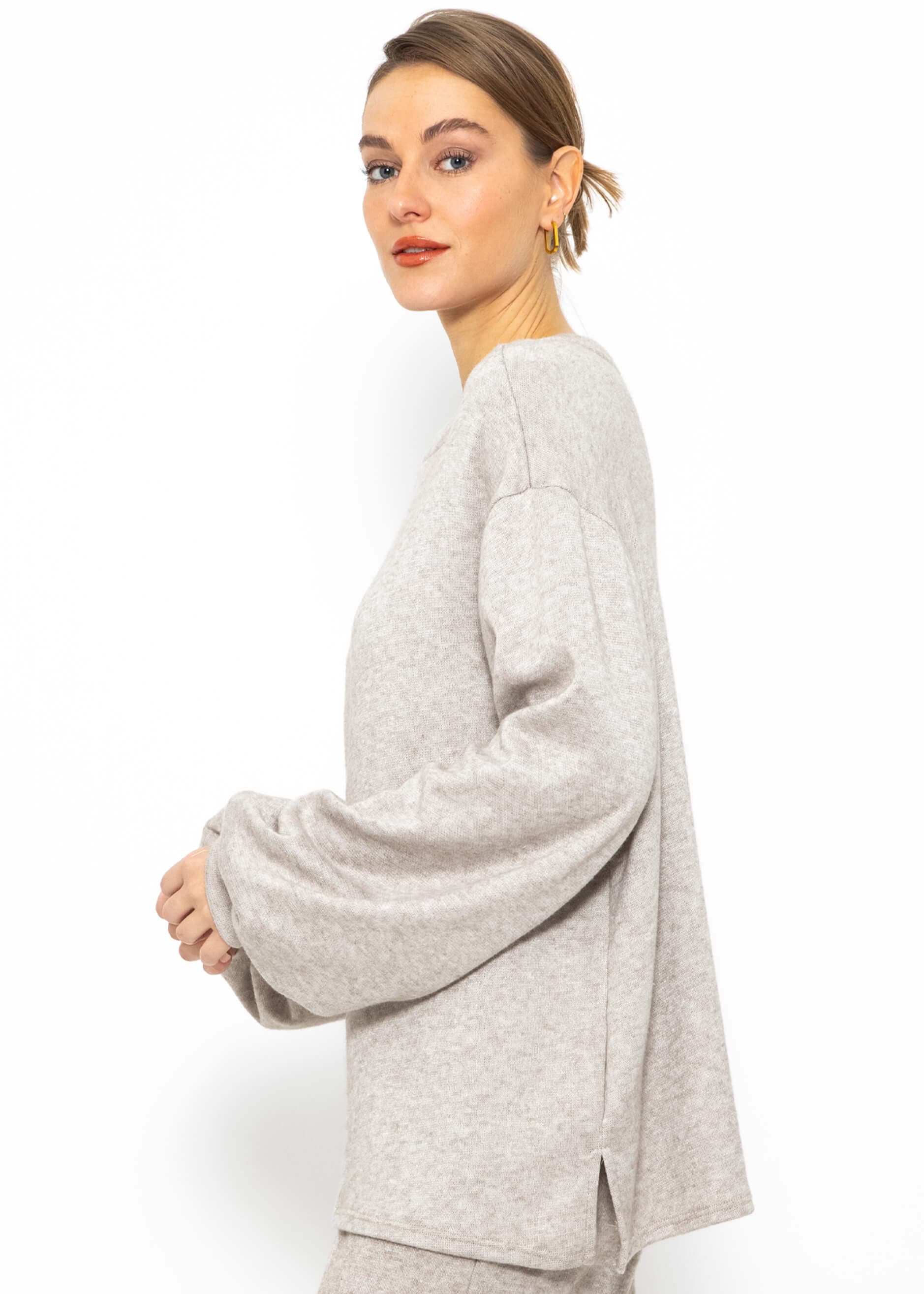 Oversized sweatshirt with embroidery - taupe, New Clothing