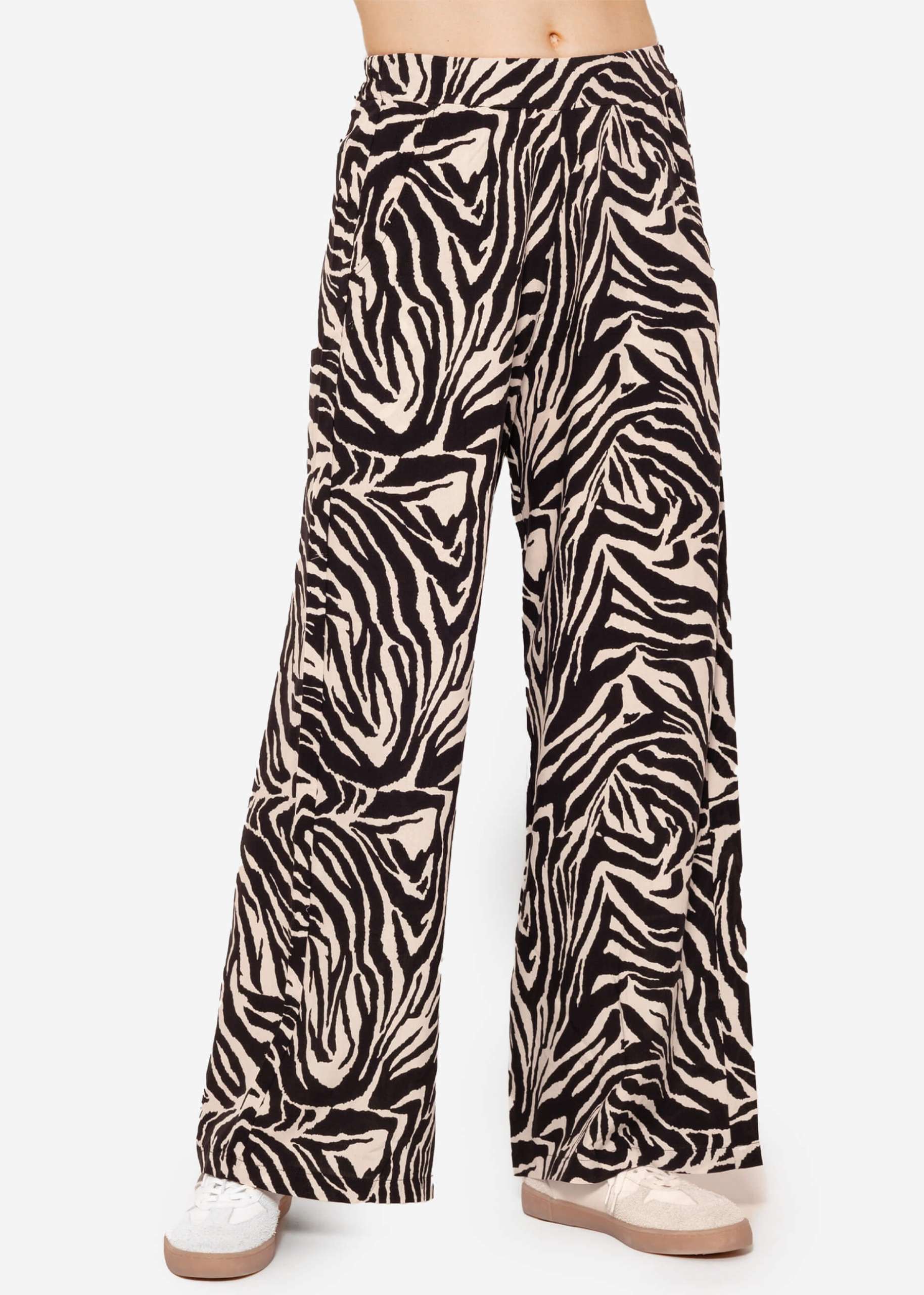 Casual pants with zebra print - black and white