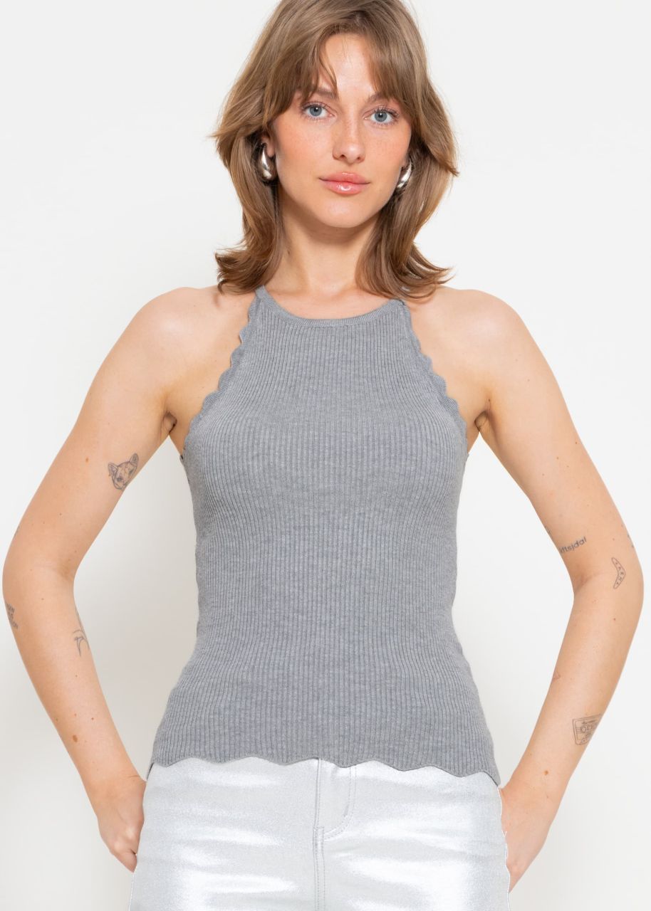 Knit top with scalloped edge, gray