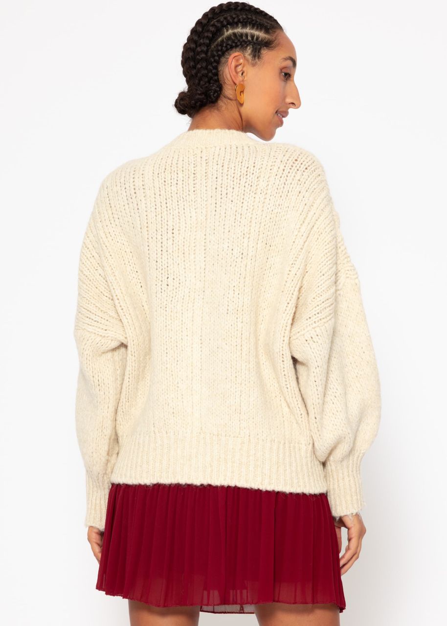 Super fluffy cardigan with cable knit pattern - cream white