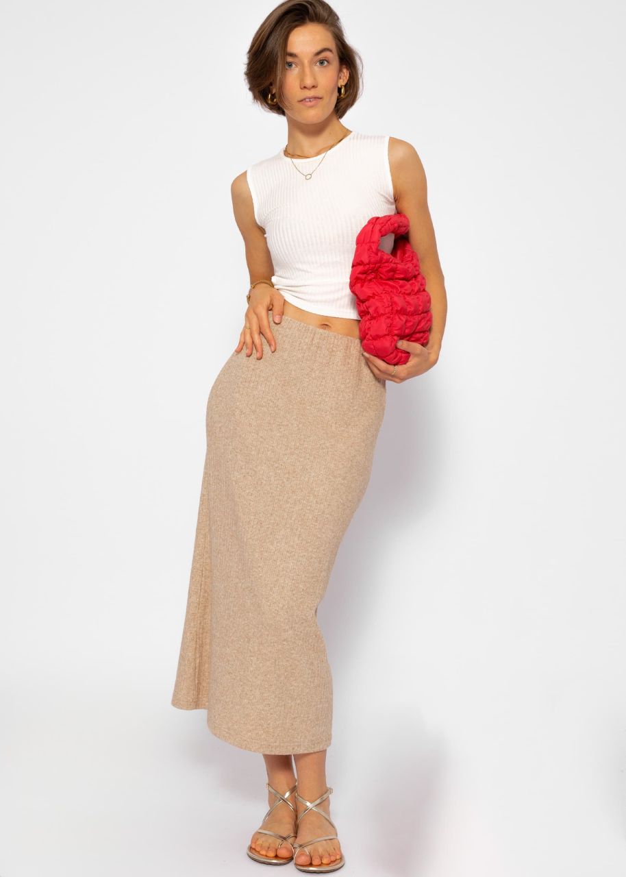 Ribbed skirt in midi length - beige