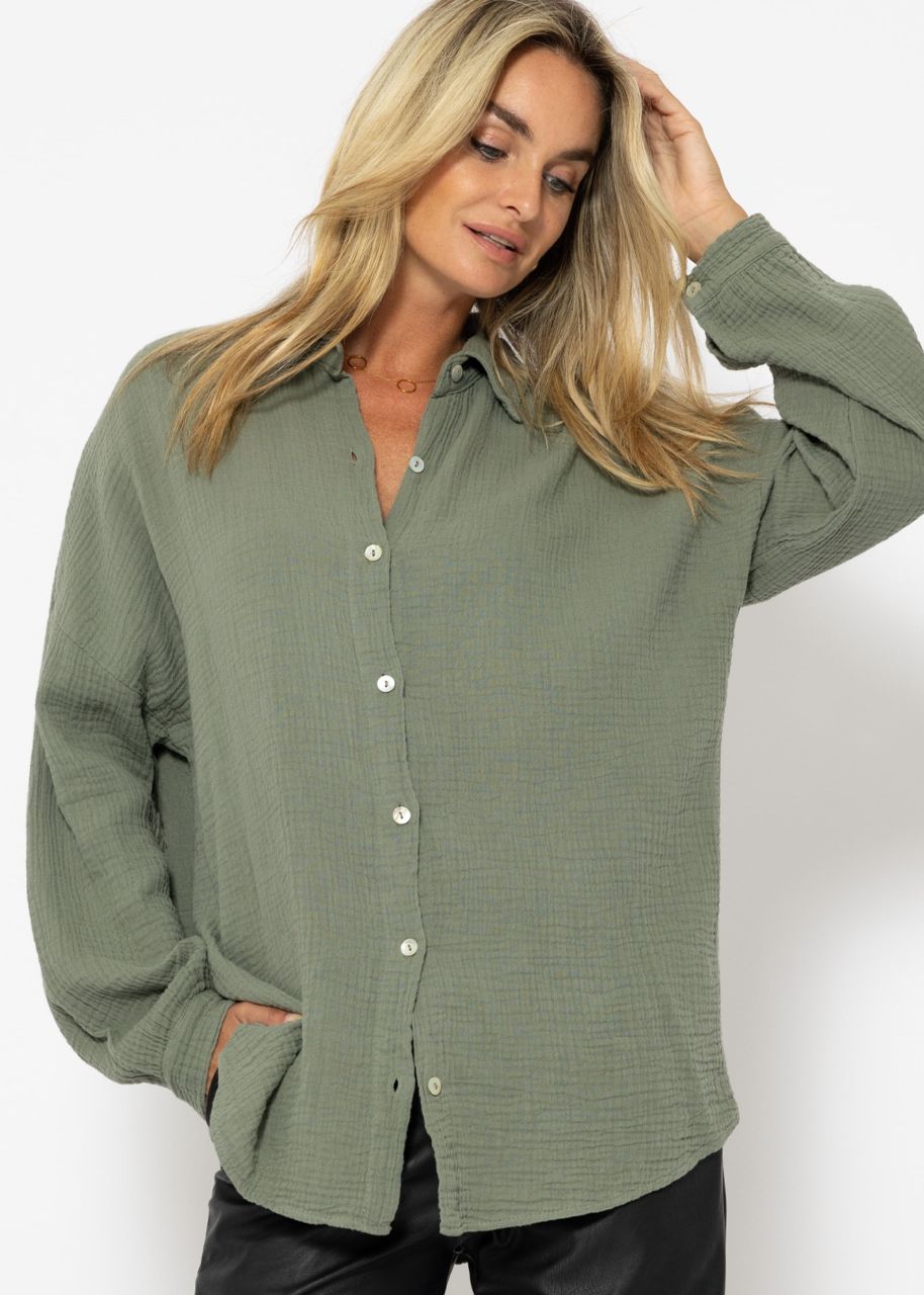 Regular fit muslin blouse - khaki