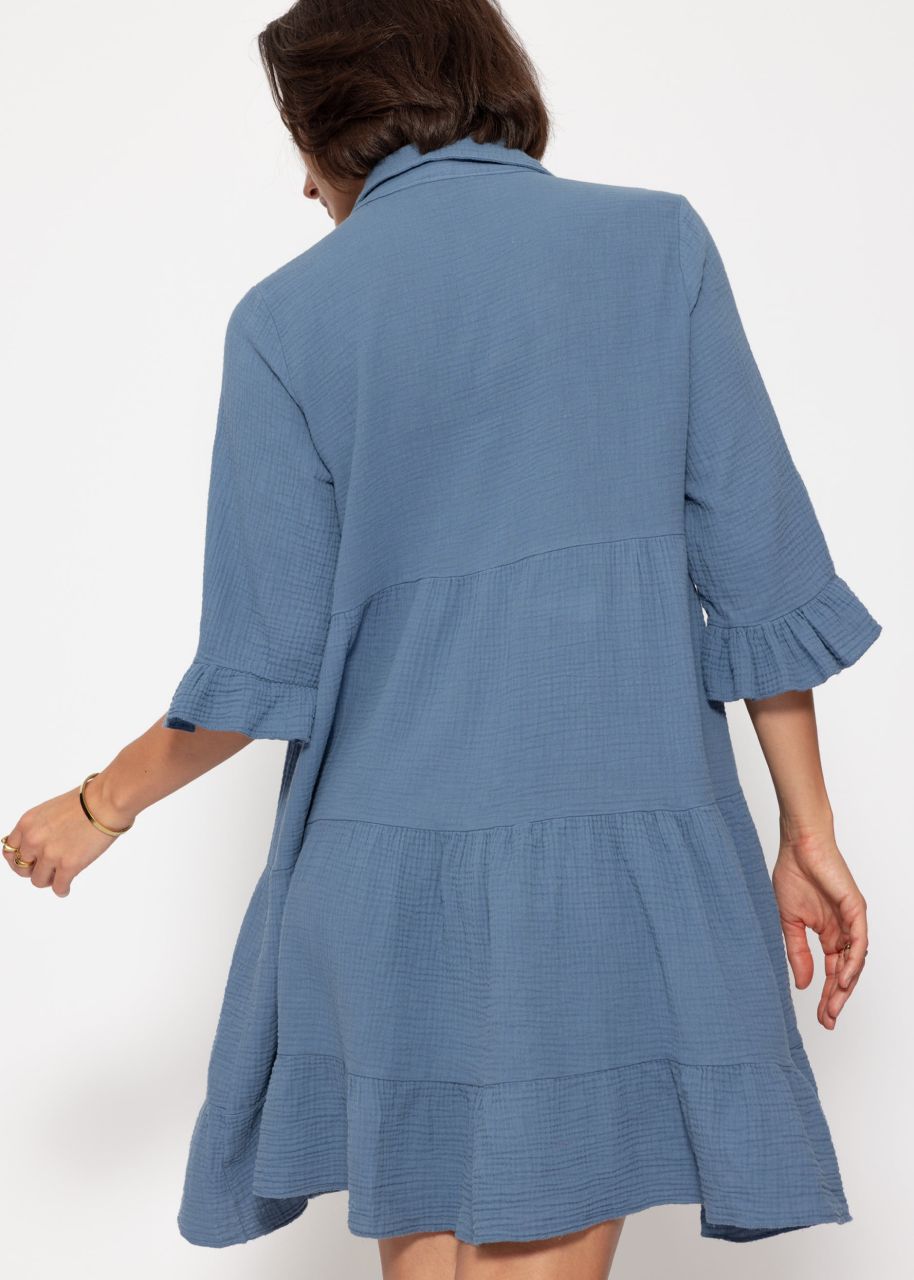 Muslin dress with flounces - denim blue