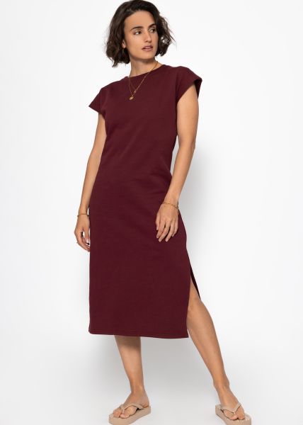 Long sweat dress with slit - burgundy