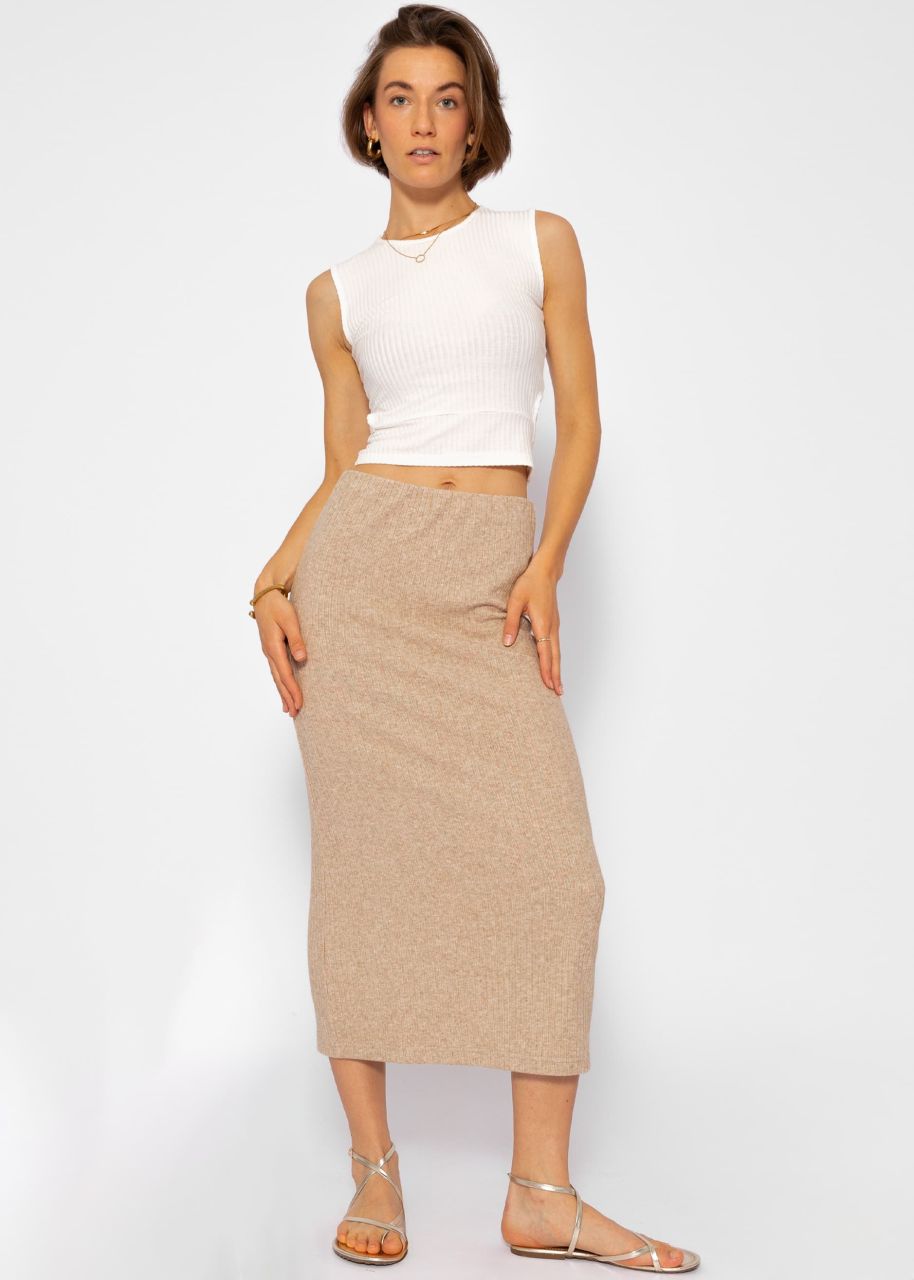 Ribbed skirt in midi length - beige