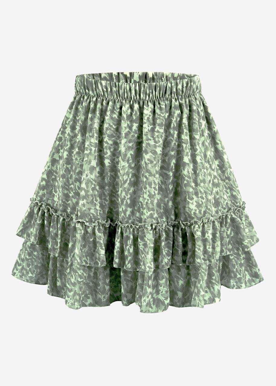 Ruffled skirt with print - khaki