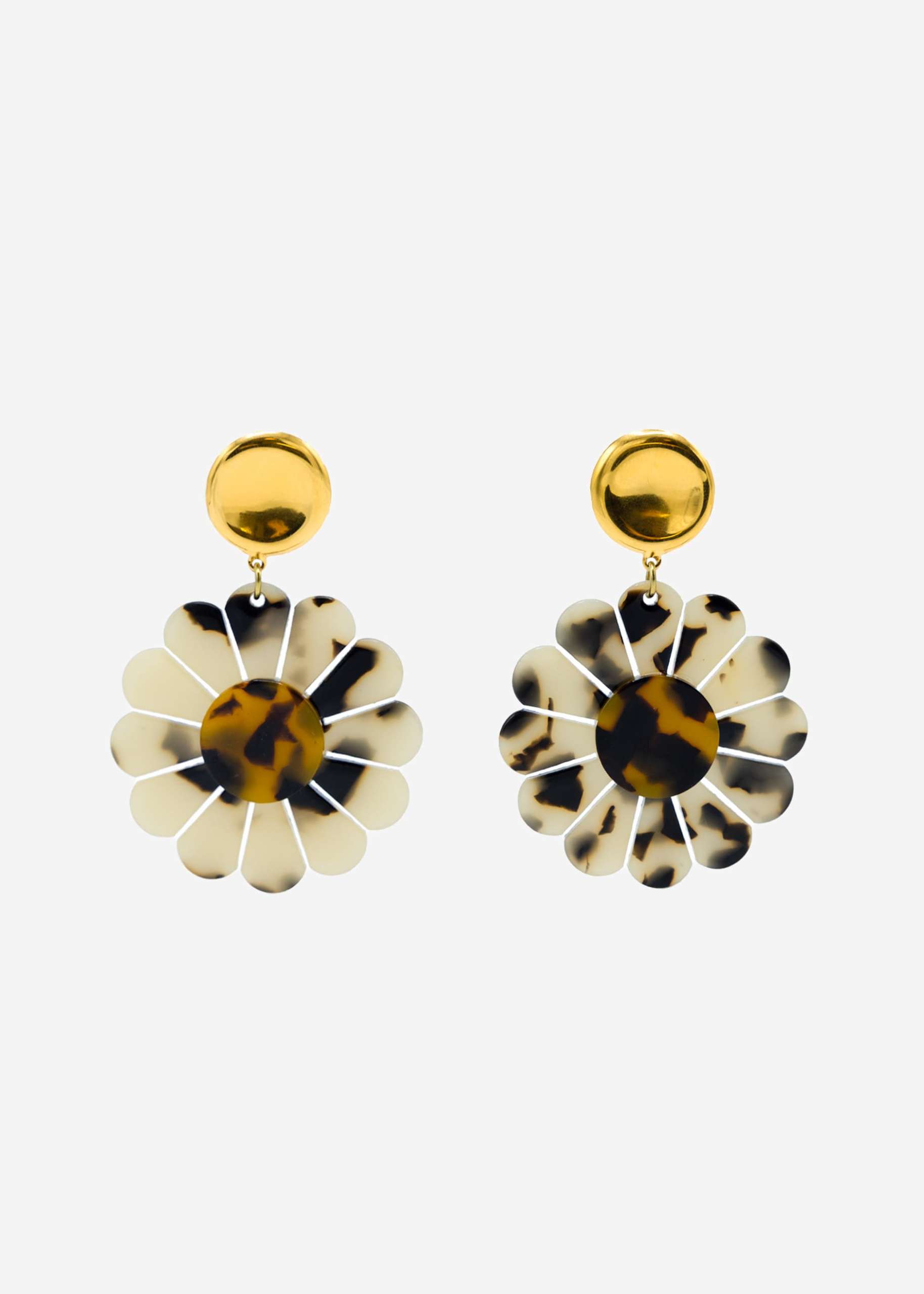 Stud earrings with brown rosette pendant - gold