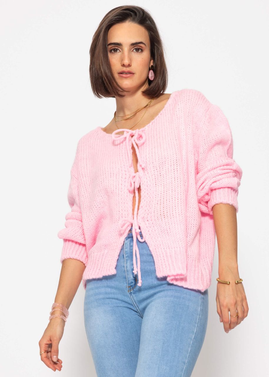 Cardigan with bow fastening - baby pink