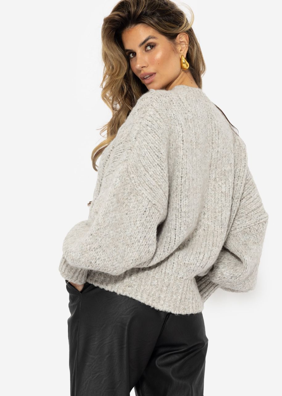 Super fluffy cardigan with cable knit pattern - light grey