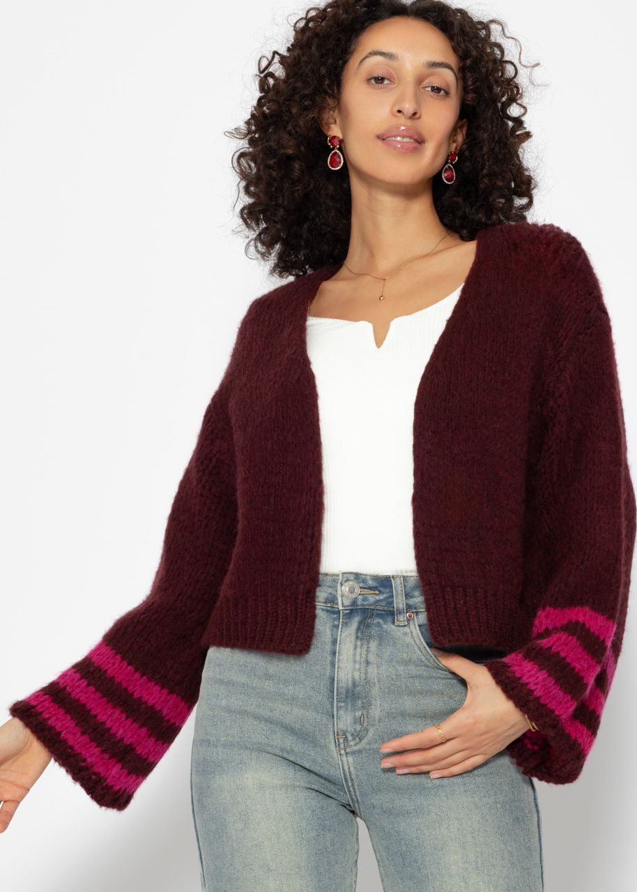 Cardigan with striped cuffs - burgundy