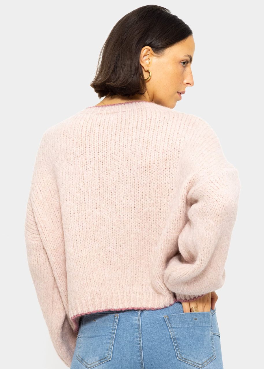 Fluffy jumper with coloured trims - pink