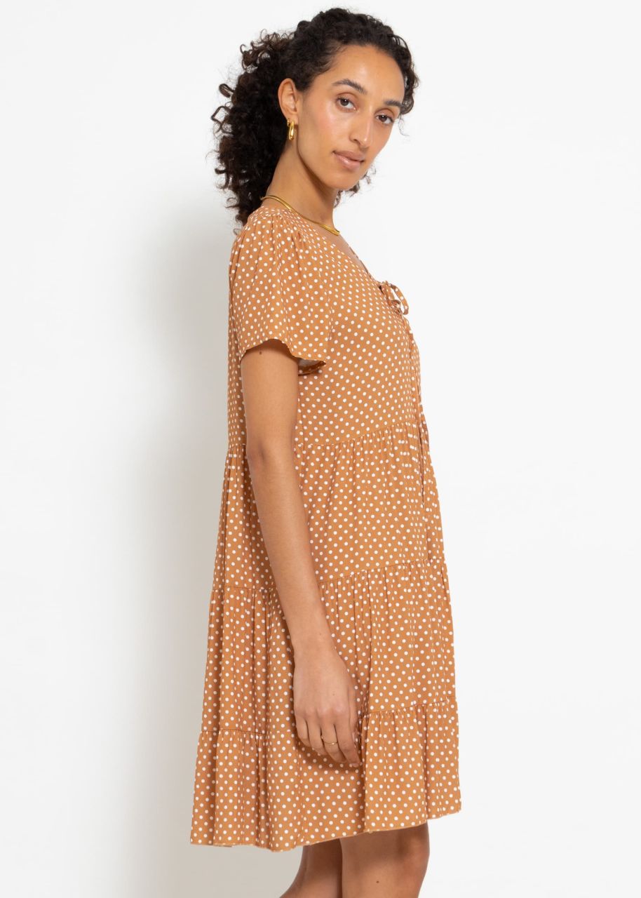 Airy dress with polka dot print - brown