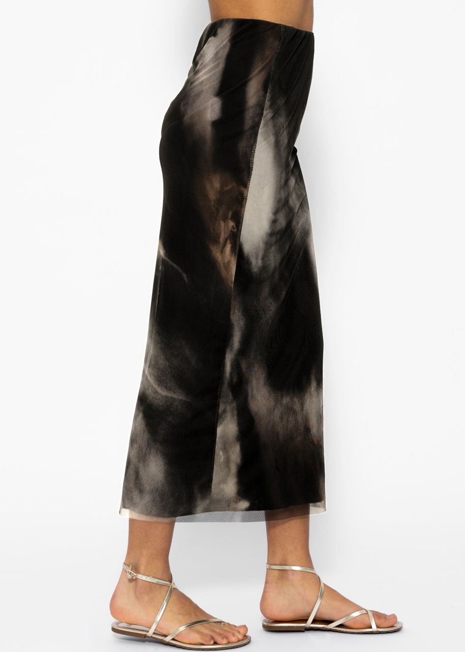 Long mesh skirt with print- anthracite