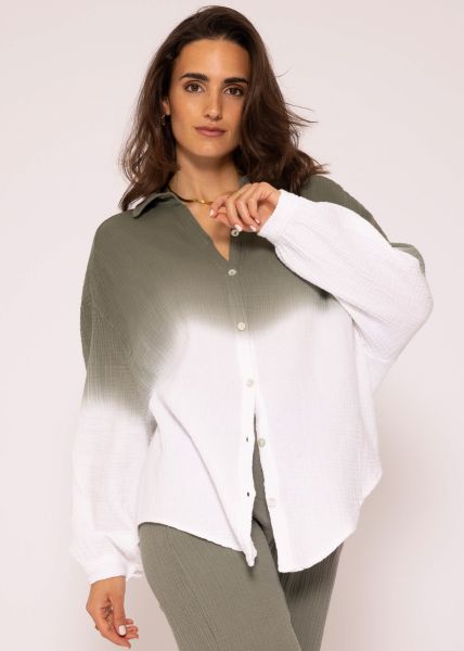 Dip Dye muslin blouse oversize, short, khaki white