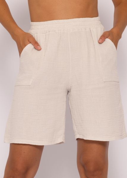Musselin Bermuda-Shorts, hellbeige