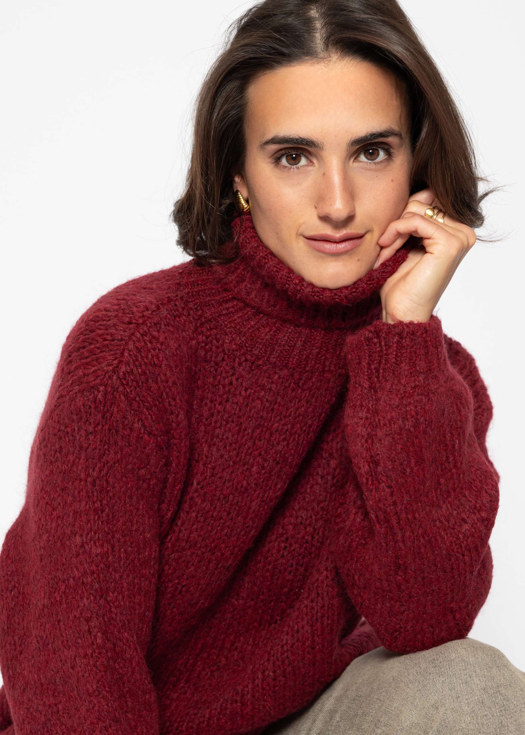 Oversize turtleneck sweater - burgundy