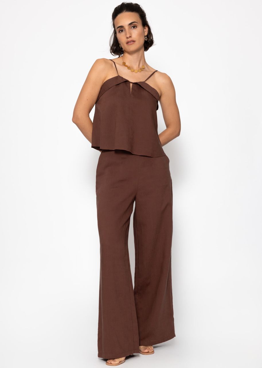 Linen straight-leg trousers - brown