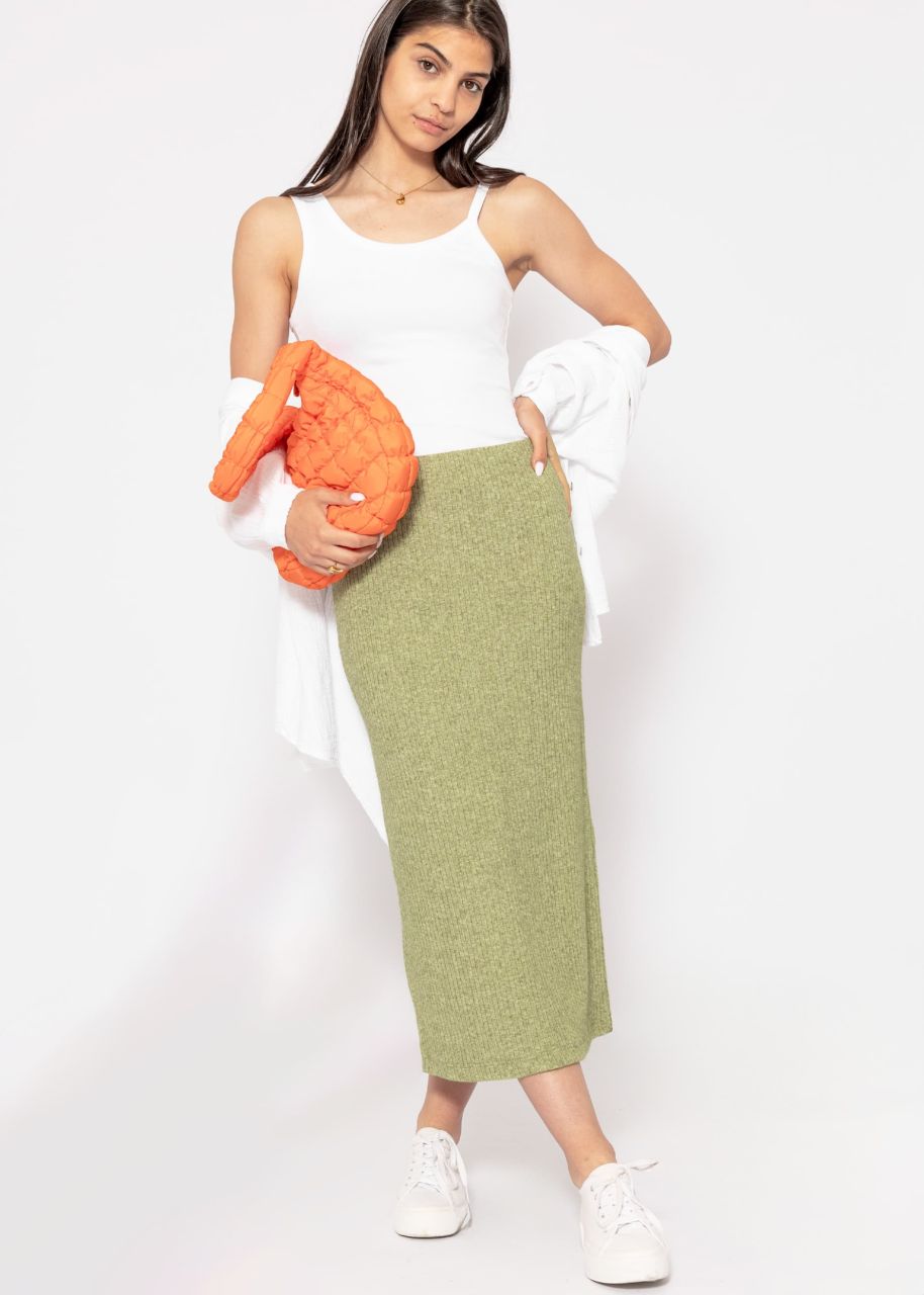 Midi length ribbed skirt - khaki