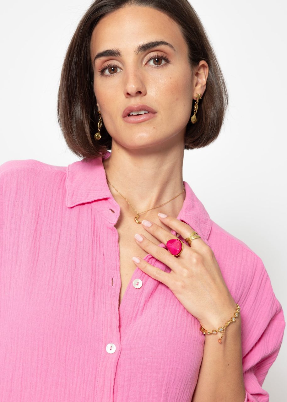 Muslin blouse oversize, short, pink