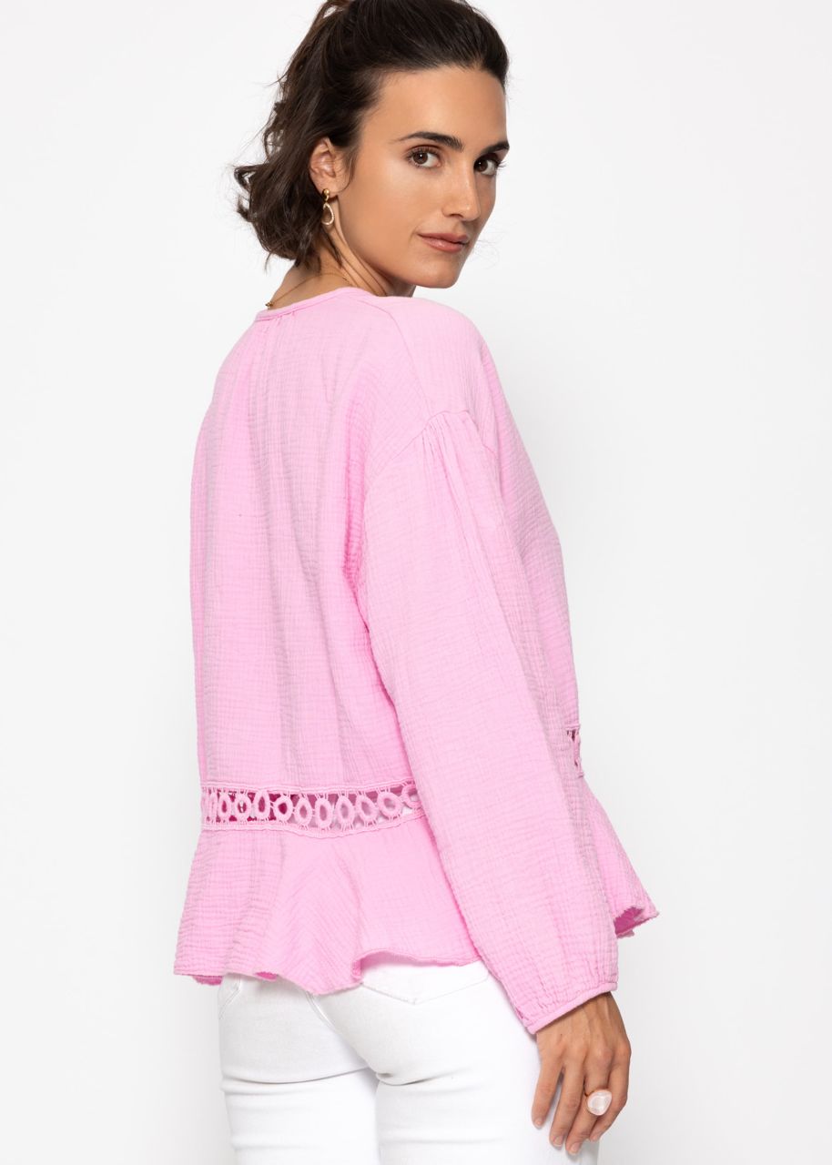 Muslin blouse with peplum in pink