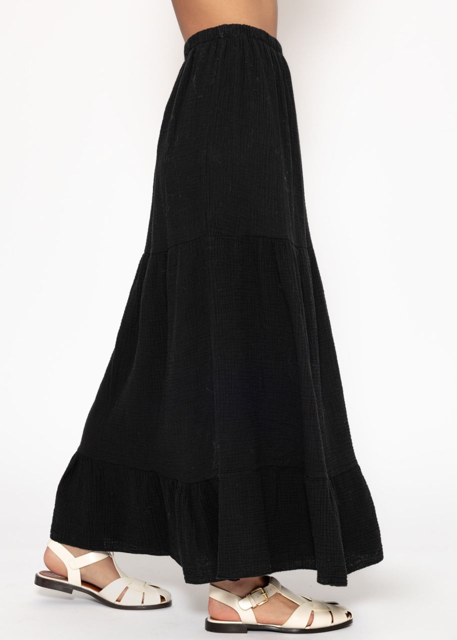 Muslin maxi skirt with flounces - black