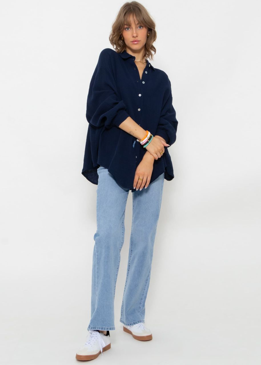 Muslin blouse oversize, short, dark blue