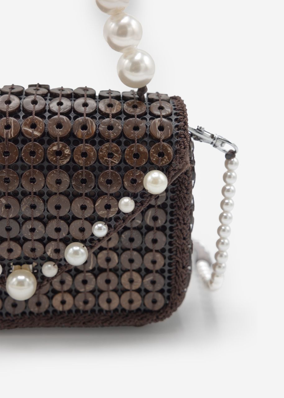 Small bag with white pearl handle - dark brown