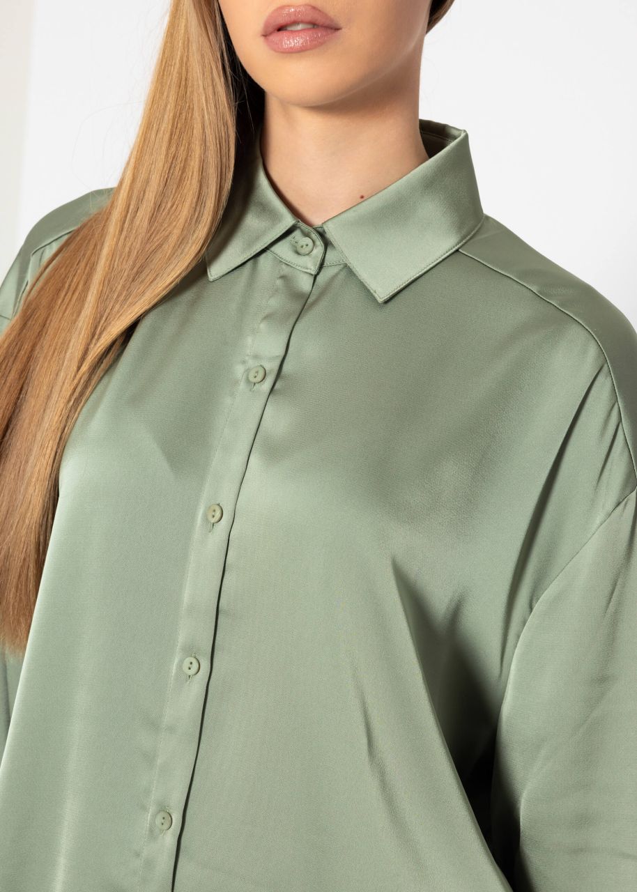 Oversized satin blouse in sage green