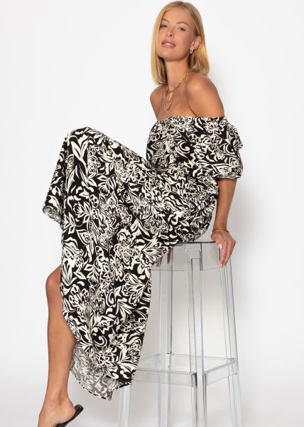 Maxi dress with floral print - black