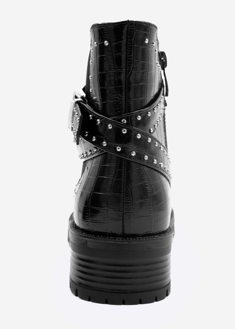 Croco boots with silver studs, black