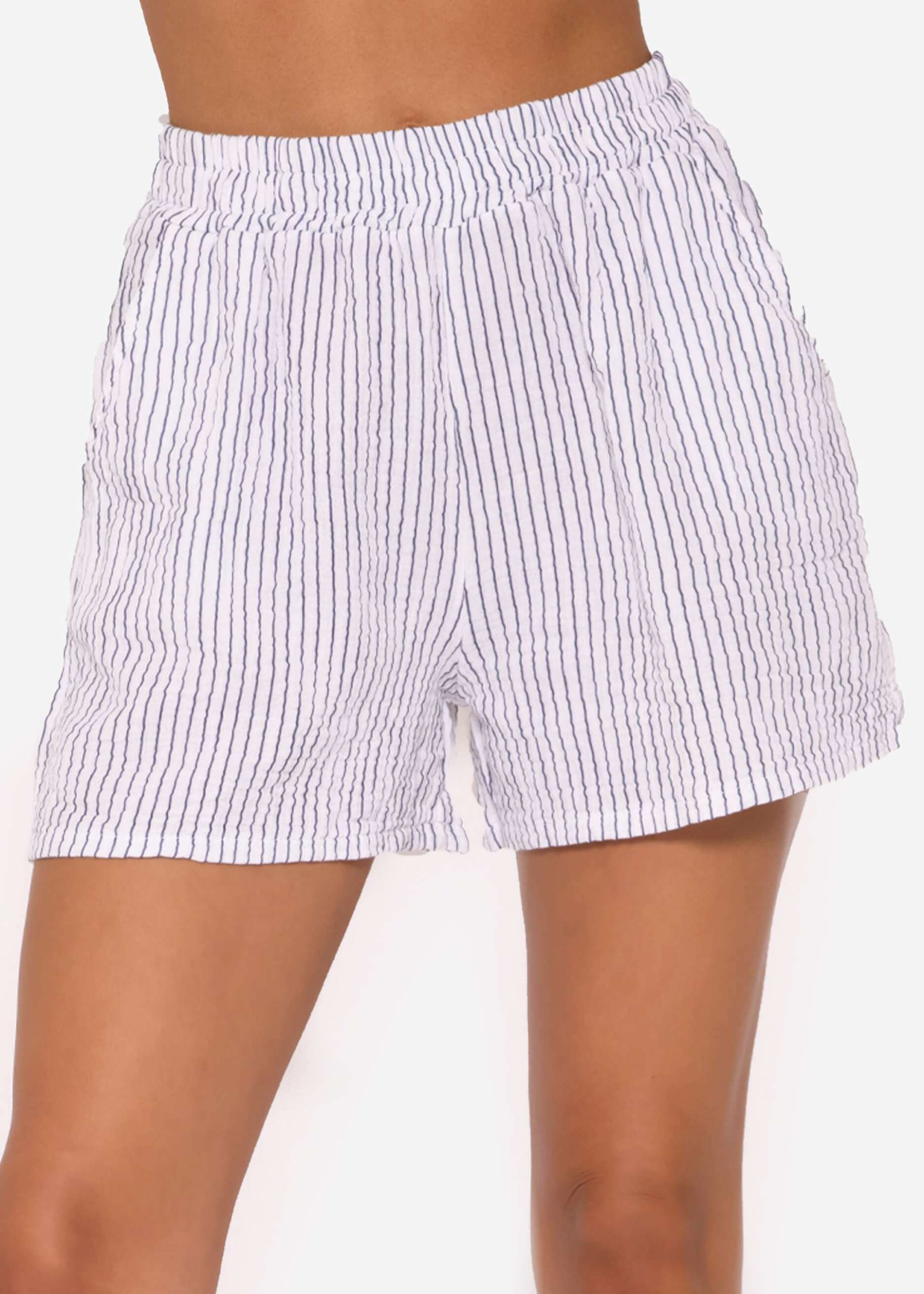 Striped muslin shorts, blue/white